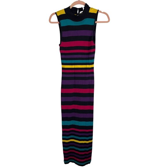 BCBG Striped Tank Maxi Dress XS Colorful Sweater Retro Classic Chic Funky Preppy - Picture 1 of 14